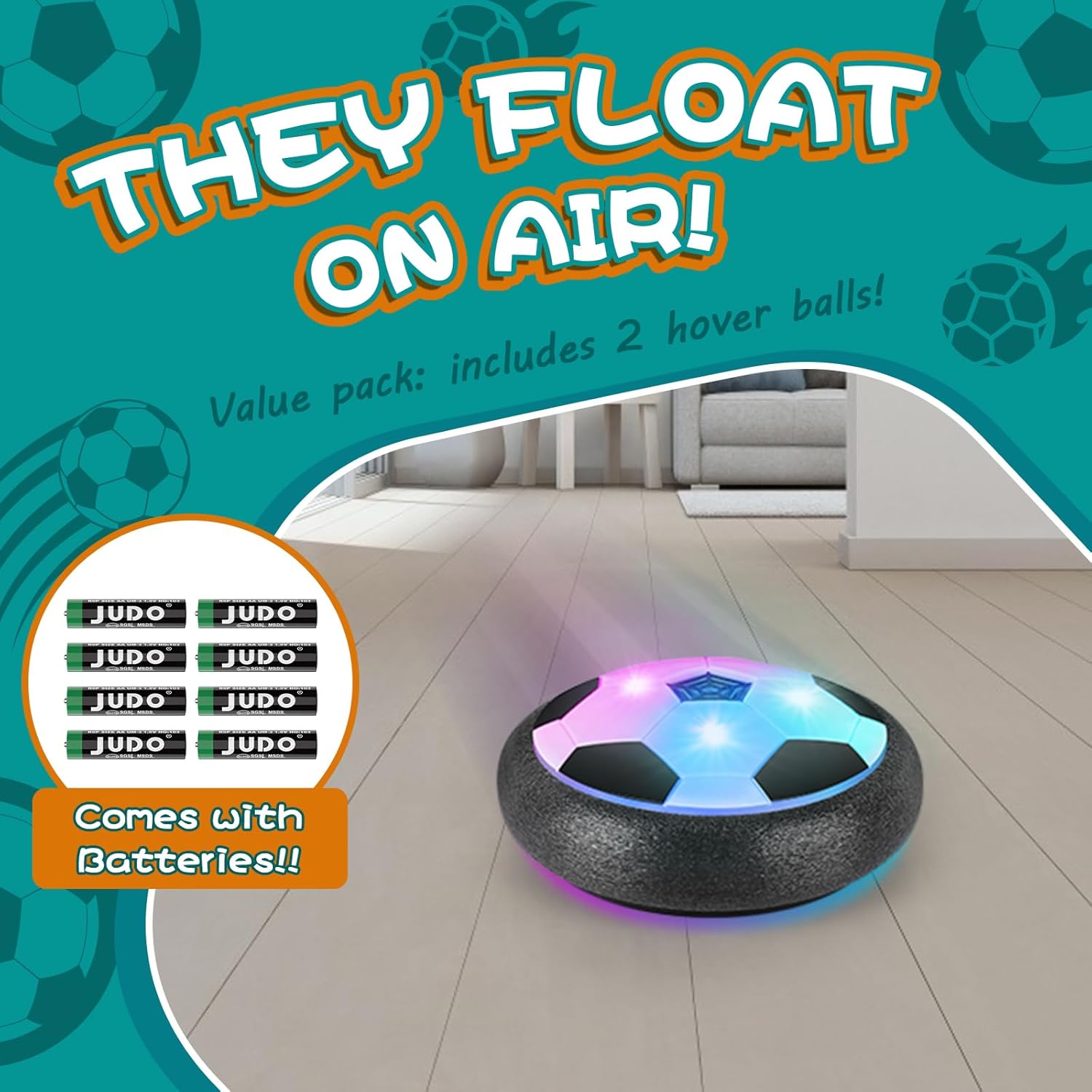 Air Floating Soccer Toy with LED Lights and Foam Bumper