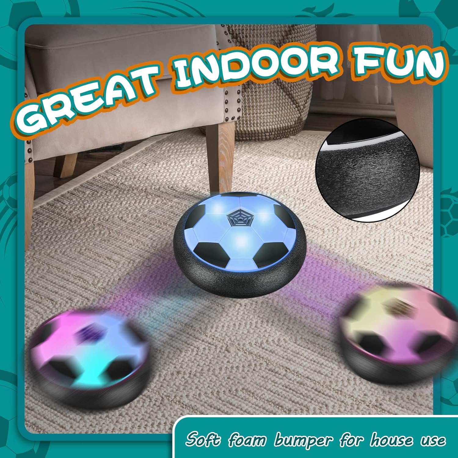 Air Floating Soccer Toy with LED Lights and Foam Bumper